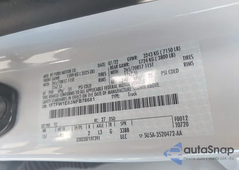 2022 Ford F-150 Xlt из США, поврежденный, VIN 1FTFW1E83NFB78681